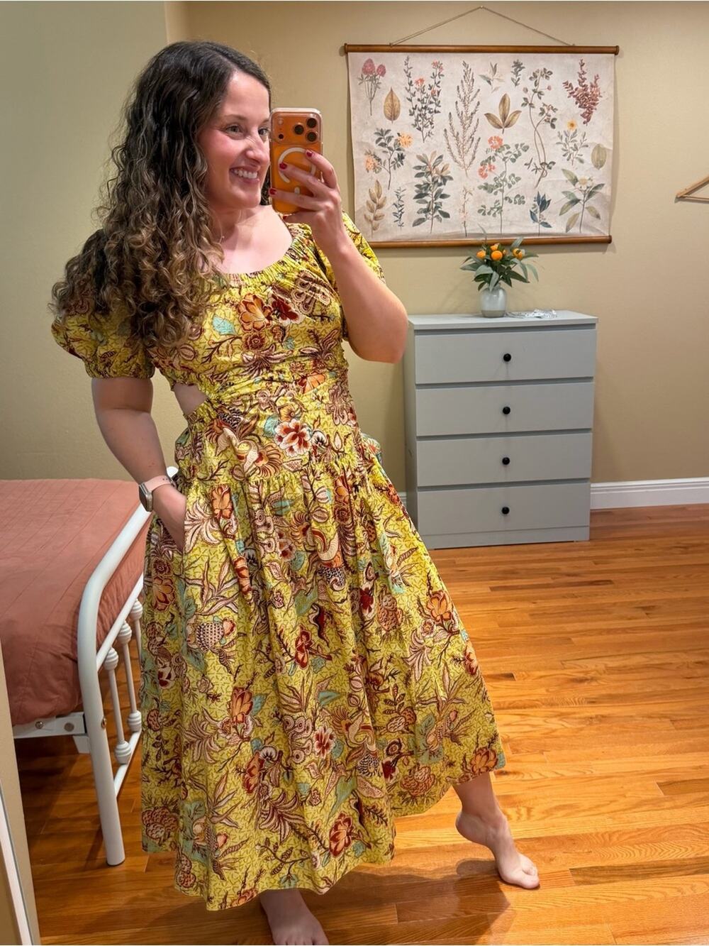 Ulla Johnson Cotton Yellow Floral Maxi Dress with Puff Sleeves 4